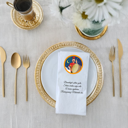 Kidzia Ramazan Davulcusu Yuvarlak Motif Baskılı Peçete – Mani Yazılı, 33x33 cm Çift Katlı, 20’li Paket