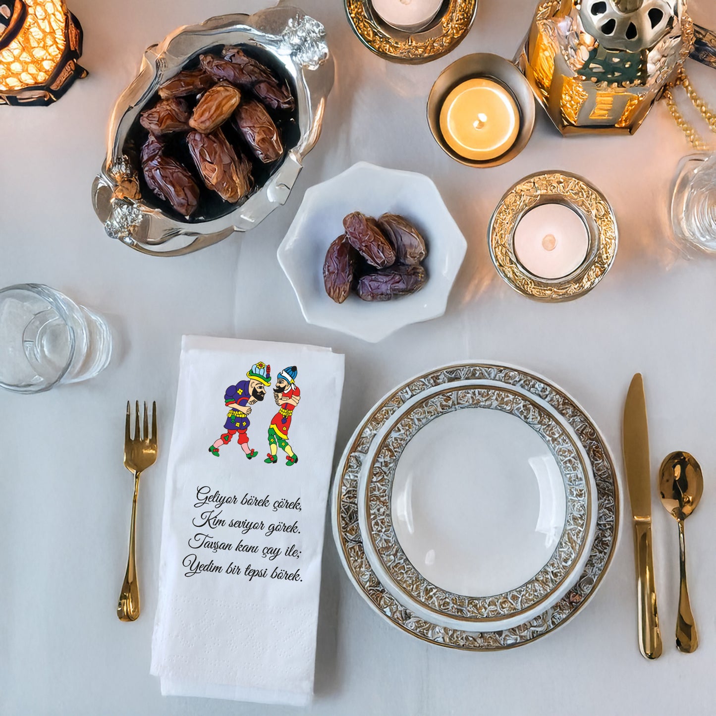 Kidzia Hacivat & Karagöz Ramazan Peçetesi – Mani Yazılı, 33x33 cm Çift Katlı, 20’li Paket