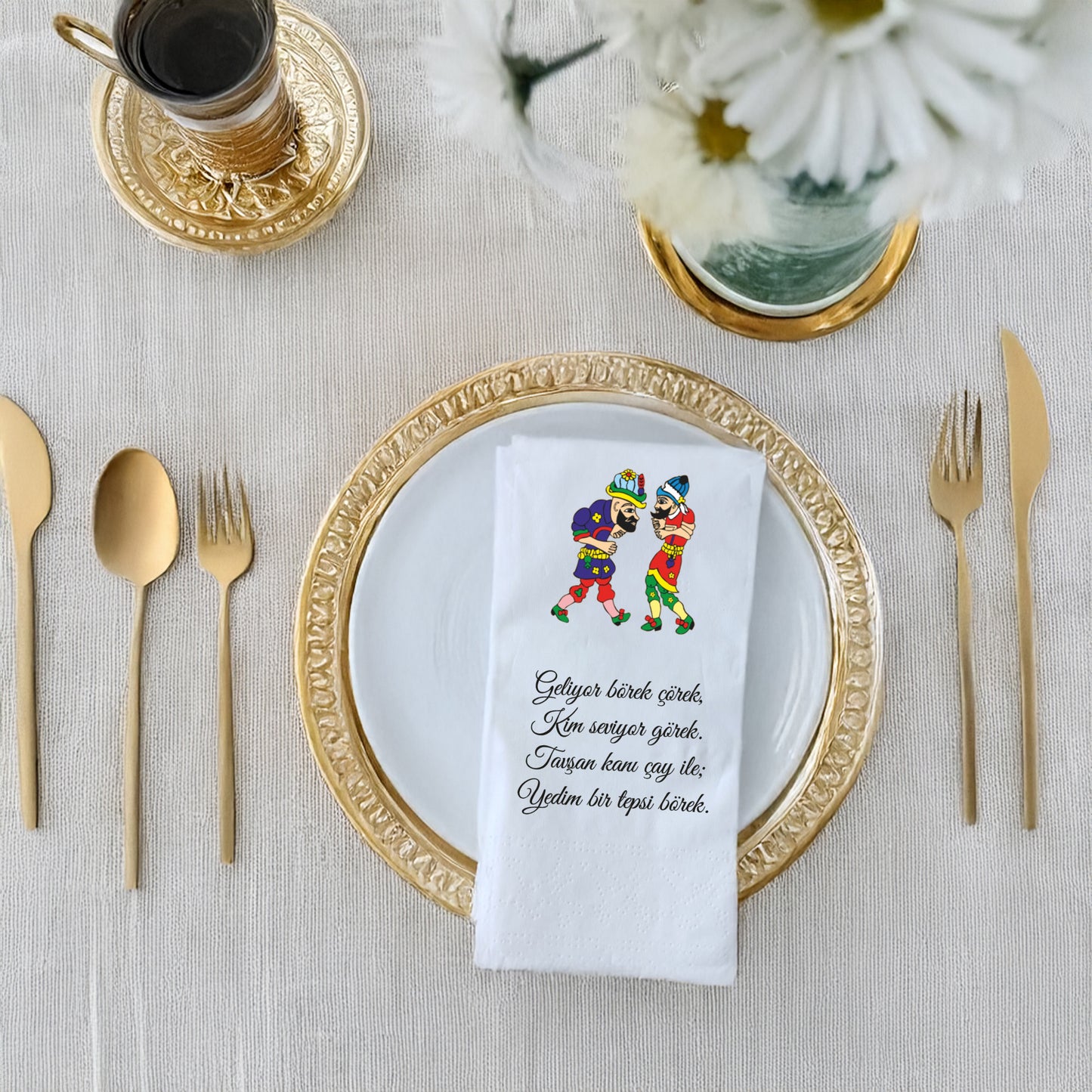 Kidzia Hacivat & Karagöz Ramazan Peçetesi – Mani Yazılı, 33x33 cm Çift Katlı, 20’li Paket