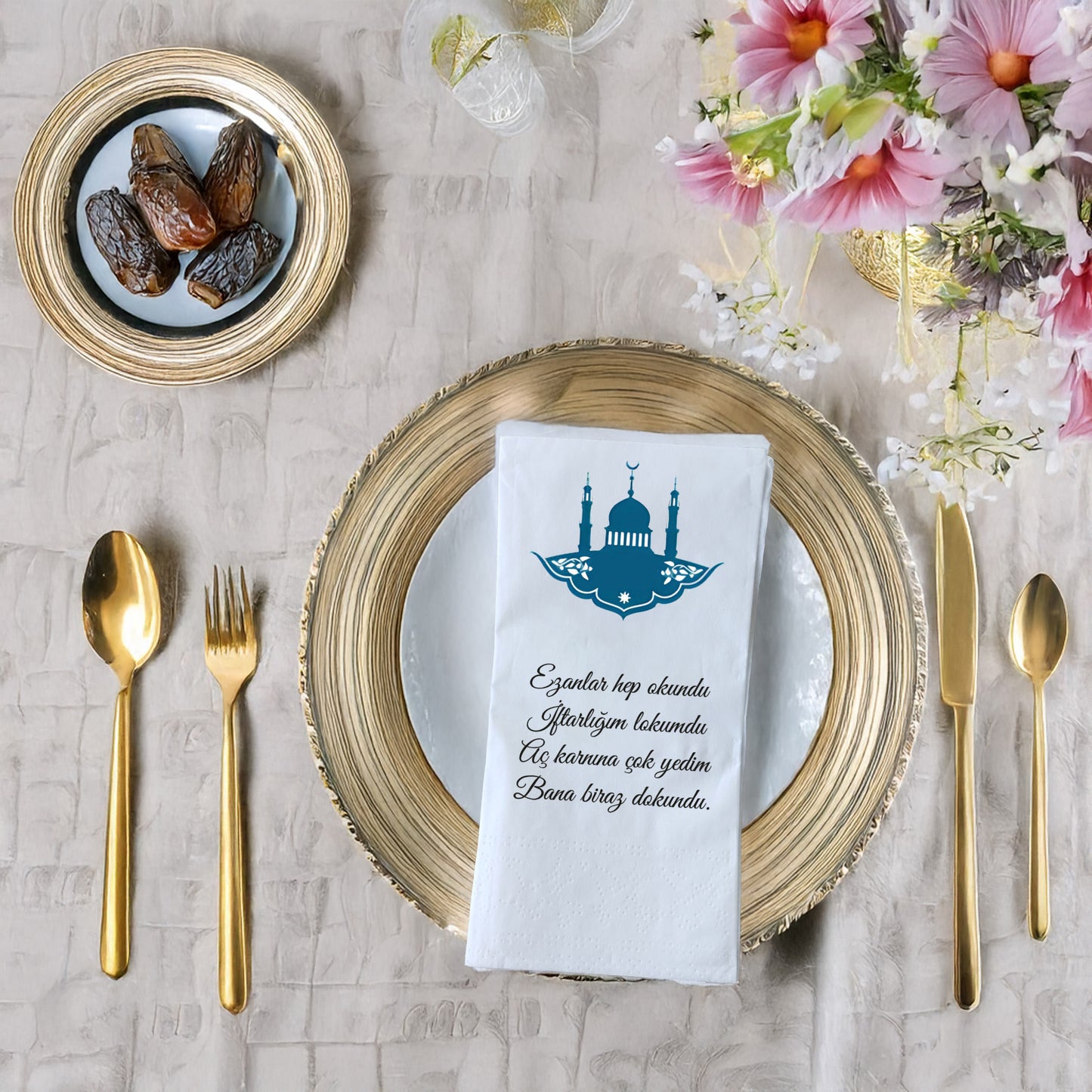 Kidzia Camii Silüeti Ramazan Peçetesi – Mani Yazılı, 33x33 cm Çift Katlı, 20’li Paket