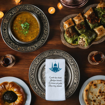 Kidzia Camii Silüeti Ramazan Peçetesi – Mani Yazılı, 33x33 cm Çift Katlı, 20’li Paket