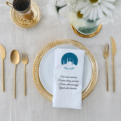 Kidzia Yuvarlak Camii Silüeti Ramazan Peçetesi – Mani Yazılı, 33x33 cm Çift Katlı, 20’li Paket