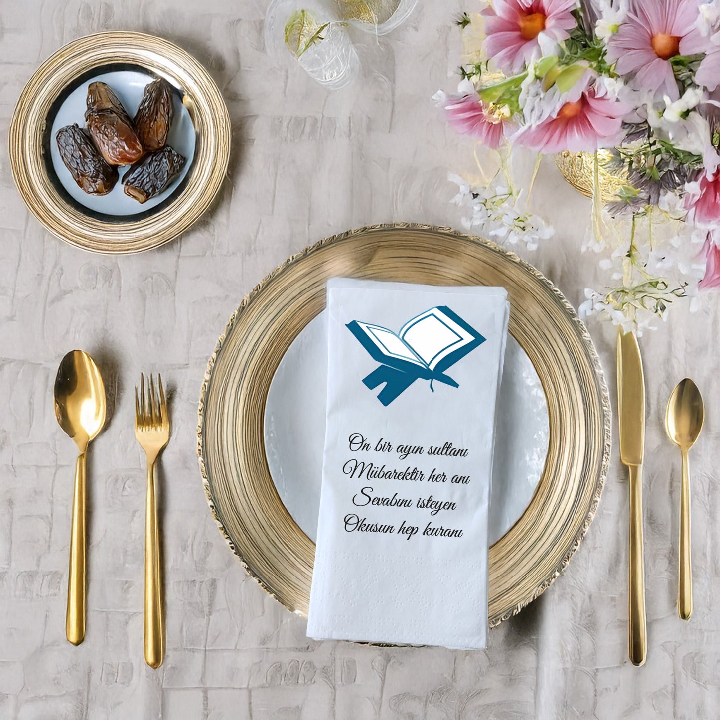 Kidzia Kur’an-ı Kerim Silüeti Ramazan Peçetesi – Mani Yazılı, 33x33 cm Çift Katlı, 20’li Paket