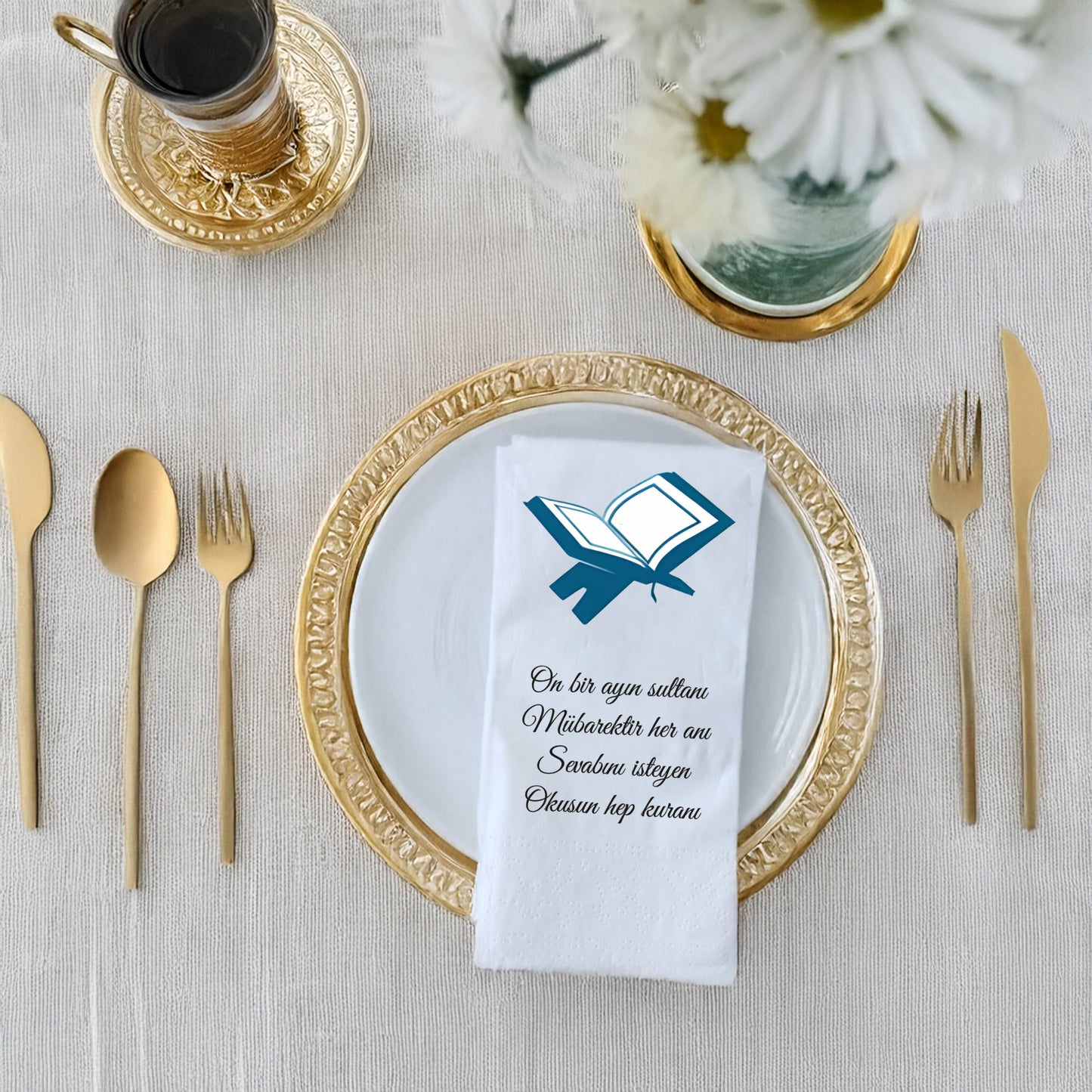 Kidzia Kur’an-ı Kerim Silüeti Ramazan Peçetesi – Mani Yazılı, 33x33 cm Çift Katlı, 20’li Paket