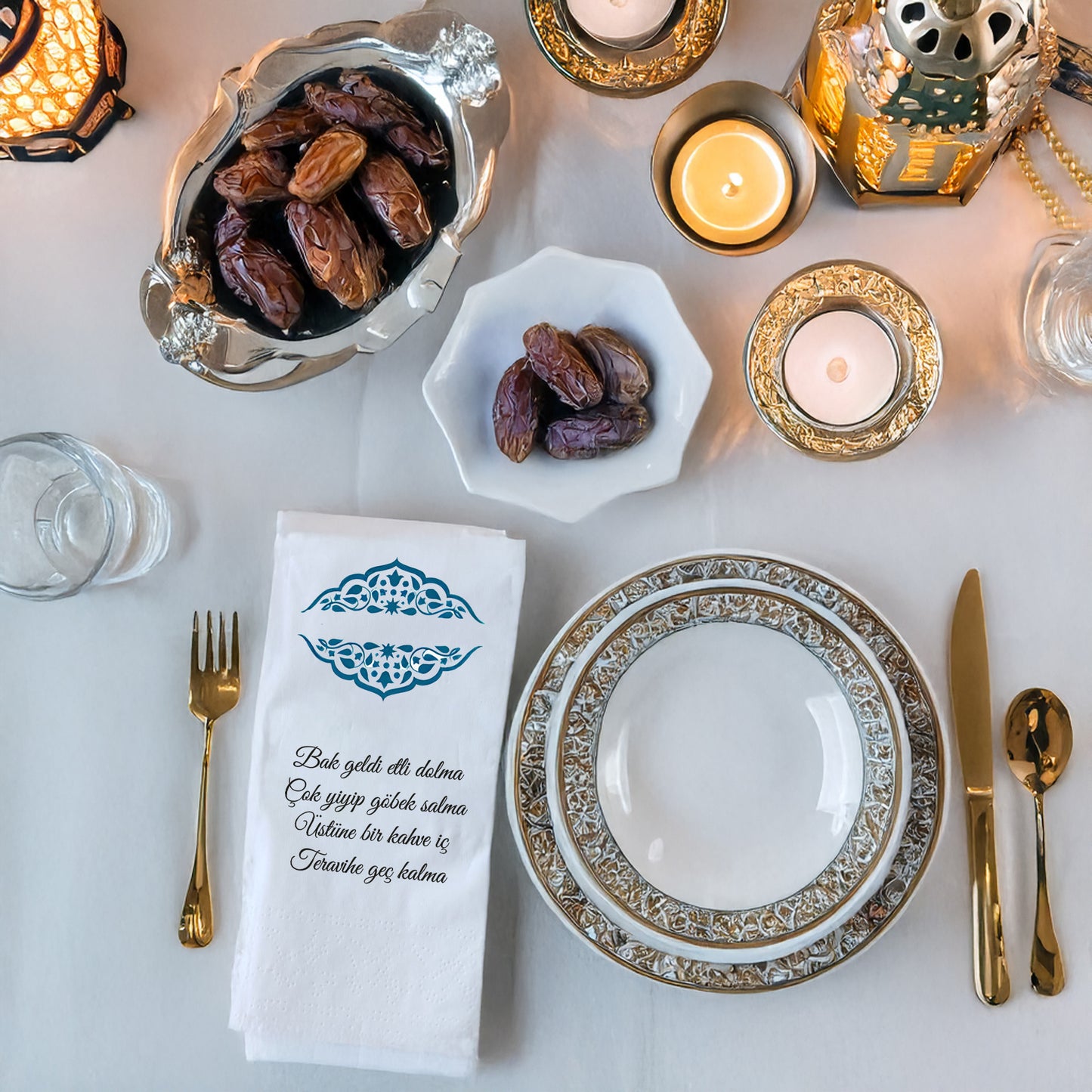 Kidzia Osmanlı Motifli Ramazan Peçetesi – Mani Yazılı, 33x33 cm Çift Katlı, 20’li Paket