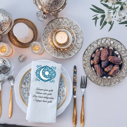 Kidzia Hilal & Camii Silüeti Mandala Ramazan Peçetesi – Mani Yazılı, 33x33 cm Çift Katlı, 20’li Paket