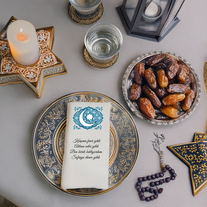 Kidzia Hilal & Camii Silüeti Mandala Ramazan Peçetesi – Mani Yazılı, 33x33 cm Çift Katlı, 20’li Paket