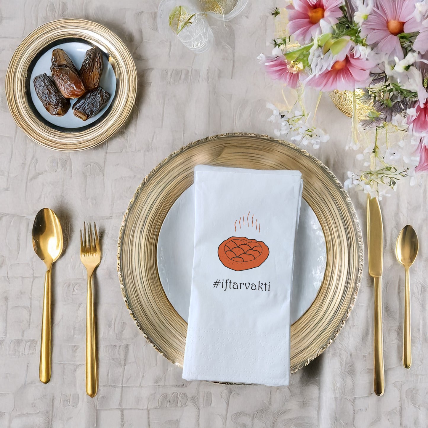 Kidzia İftar Pidesi İlustrasyonlu Ramazan Peçetesi – #iftarvakti Tasarım, 33x33 cm Çift Katlı, 20’li Paket