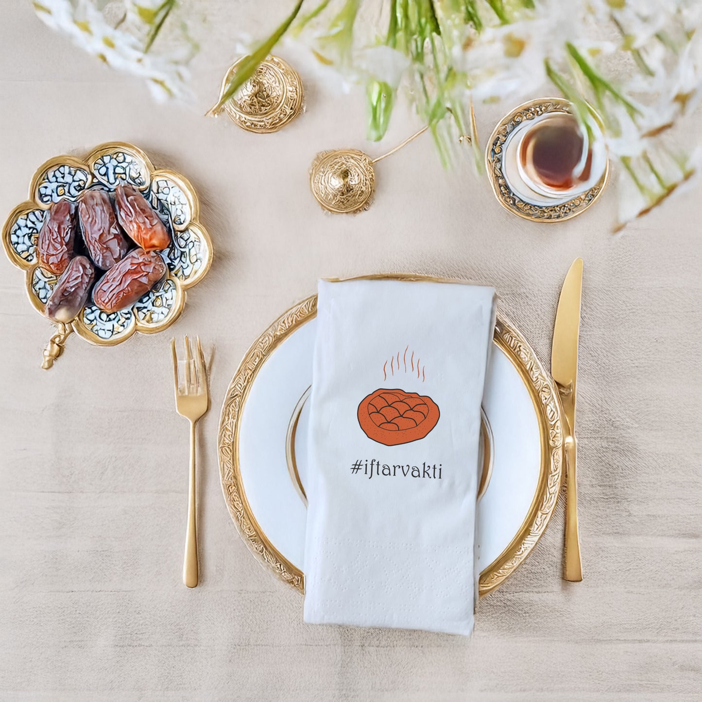 Kidzia İftar Pidesi İlustrasyonlu Ramazan Peçetesi – #iftarvakti Tasarım, 33x33 cm Çift Katlı, 20’li Paket