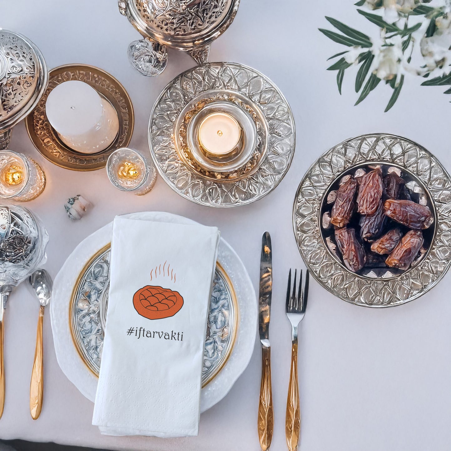 Kidzia İftar Pidesi İlustrasyonlu Ramazan Peçetesi – #iftarvakti Tasarım, 33x33 cm Çift Katlı, 20’li Paket