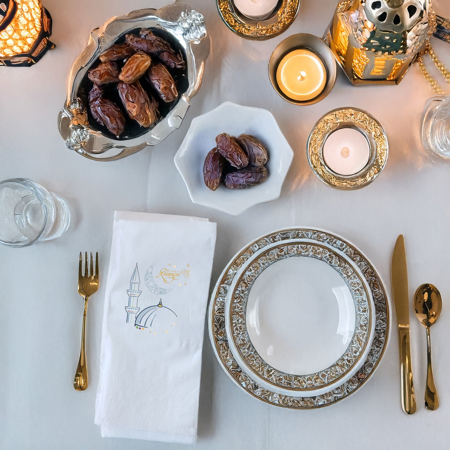 Kidzia Ramadan Kareem Camii Çizimli Ramazan Peçetesi – 33x33 cm Çift Katlı, 20’li Paket