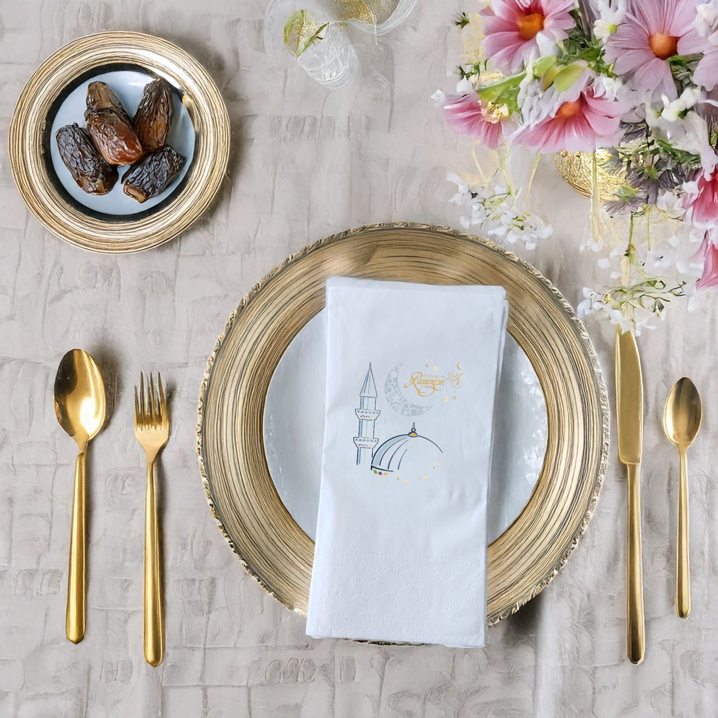 Kidzia Ramadan Kareem Camii Çizimli Ramazan Peçetesi – 33x33 cm Çift Katlı, 20’li Paket