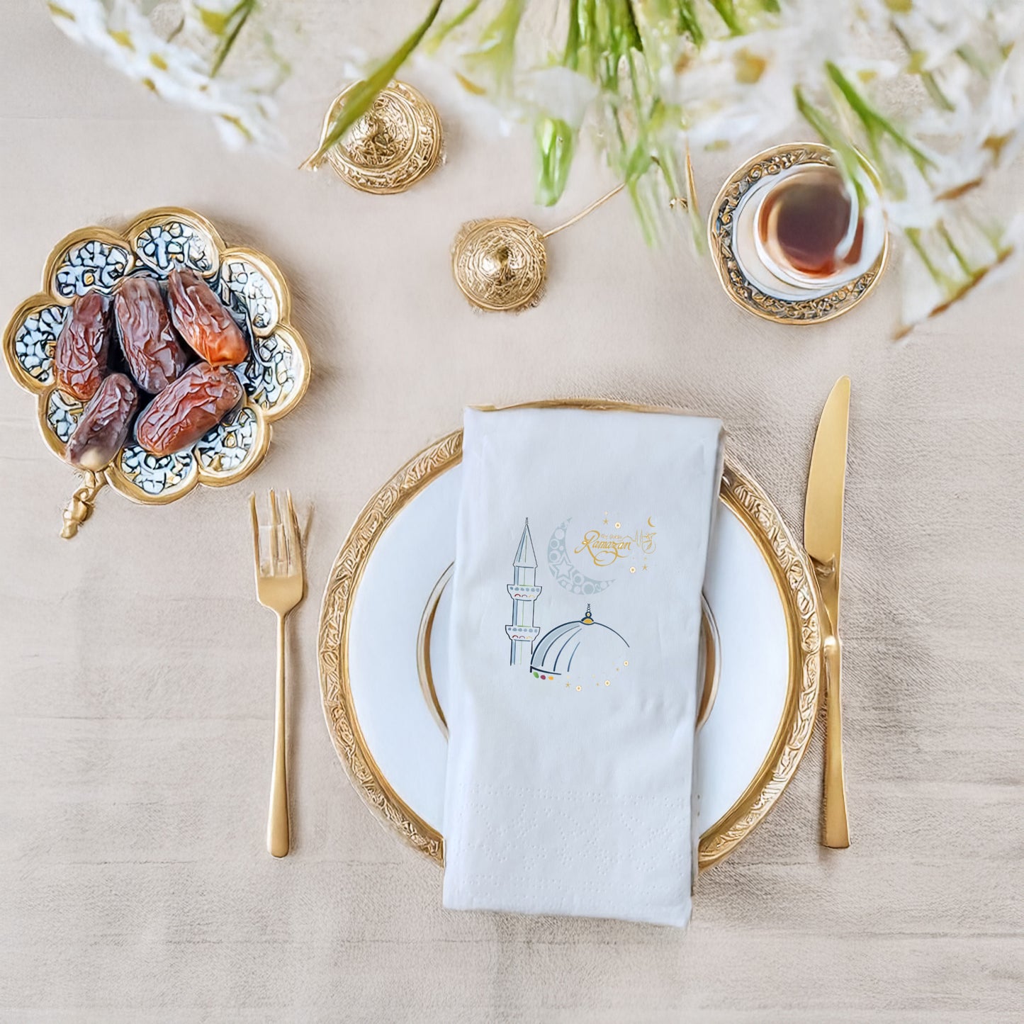 Kidzia Ramadan Kareem Camii Çizimli Ramazan Peçetesi – 33x33 cm Çift Katlı, 20’li Paket