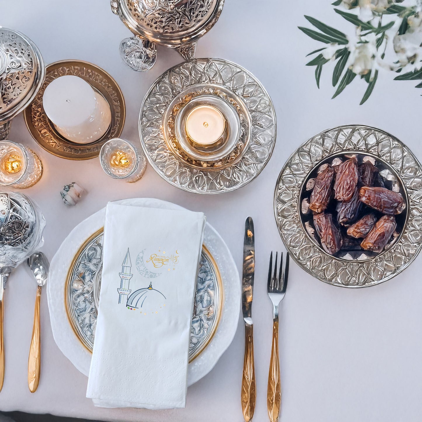 Kidzia Ramadan Kareem Camii Çizimli Ramazan Peçetesi – 33x33 cm Çift Katlı, 20’li Paket