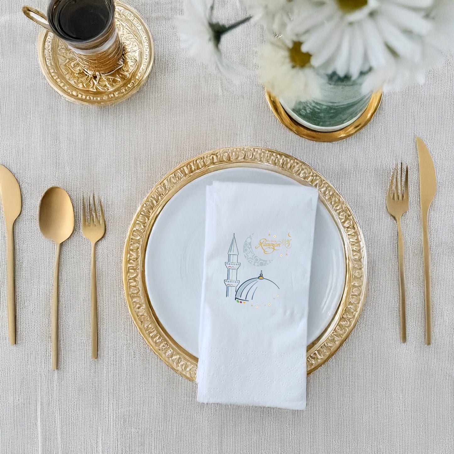 Kidzia Ramadan Kareem Camii Çizimli Ramazan Peçetesi – 33x33 cm Çift Katlı, 20’li Paket