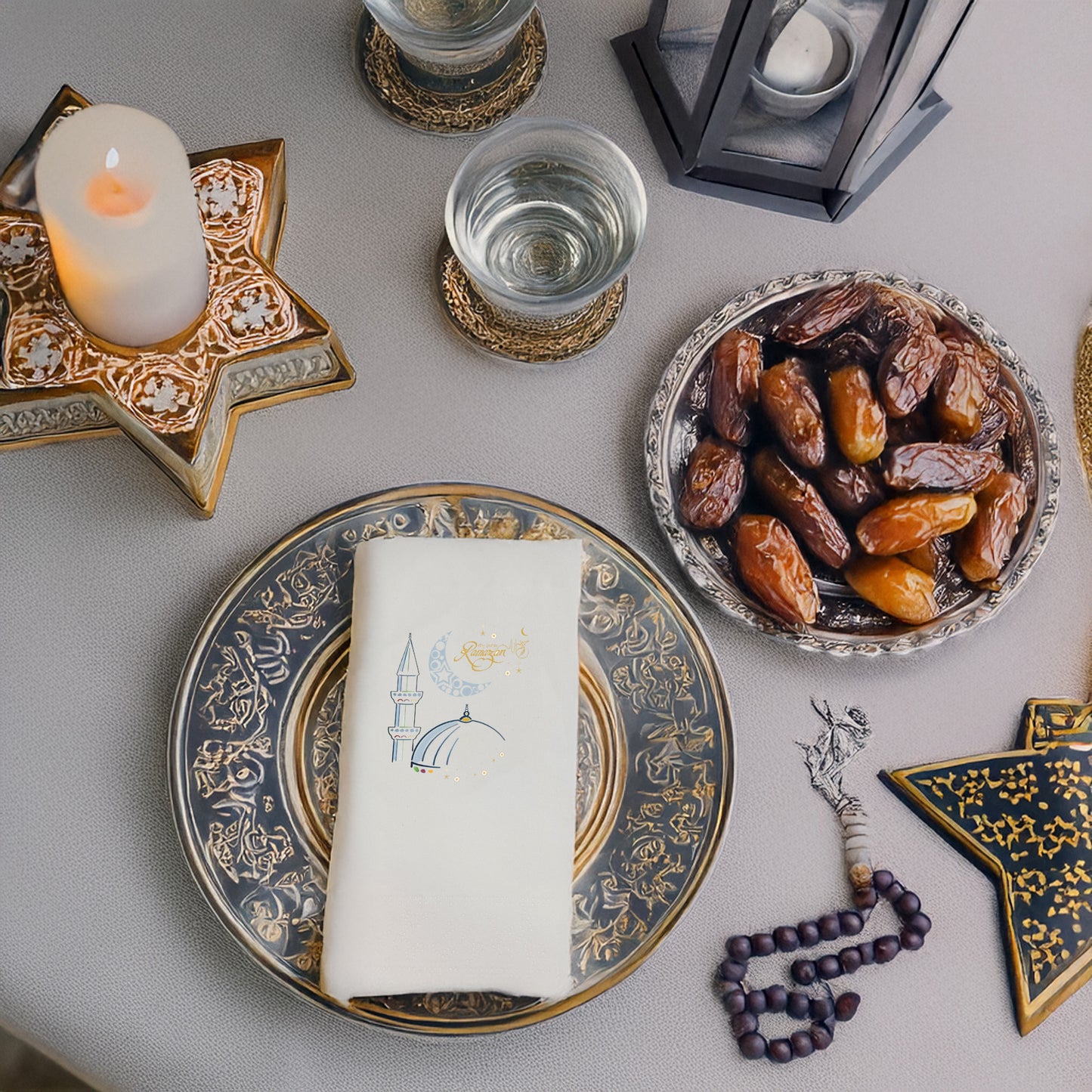 Kidzia Ramadan Kareem Camii Çizimli Ramazan Peçetesi – 33x33 cm Çift Katlı, 20’li Paket