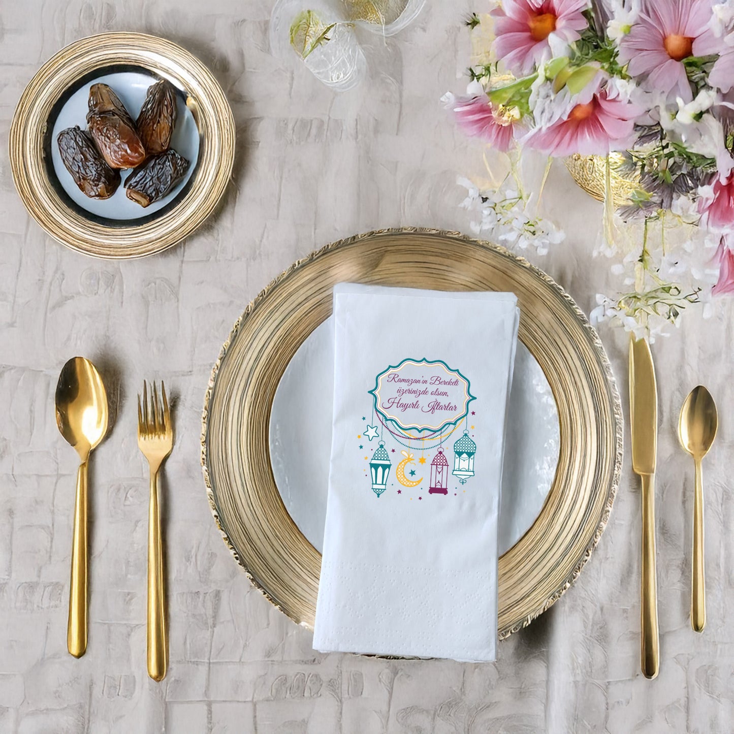 Kidzia Fenerli & Ay-Yıldızlı Çerçeve Ramazan Peçetesi – Yazılı Tasarım, 33x33 cm Çift Katlı, 20’li Paket
