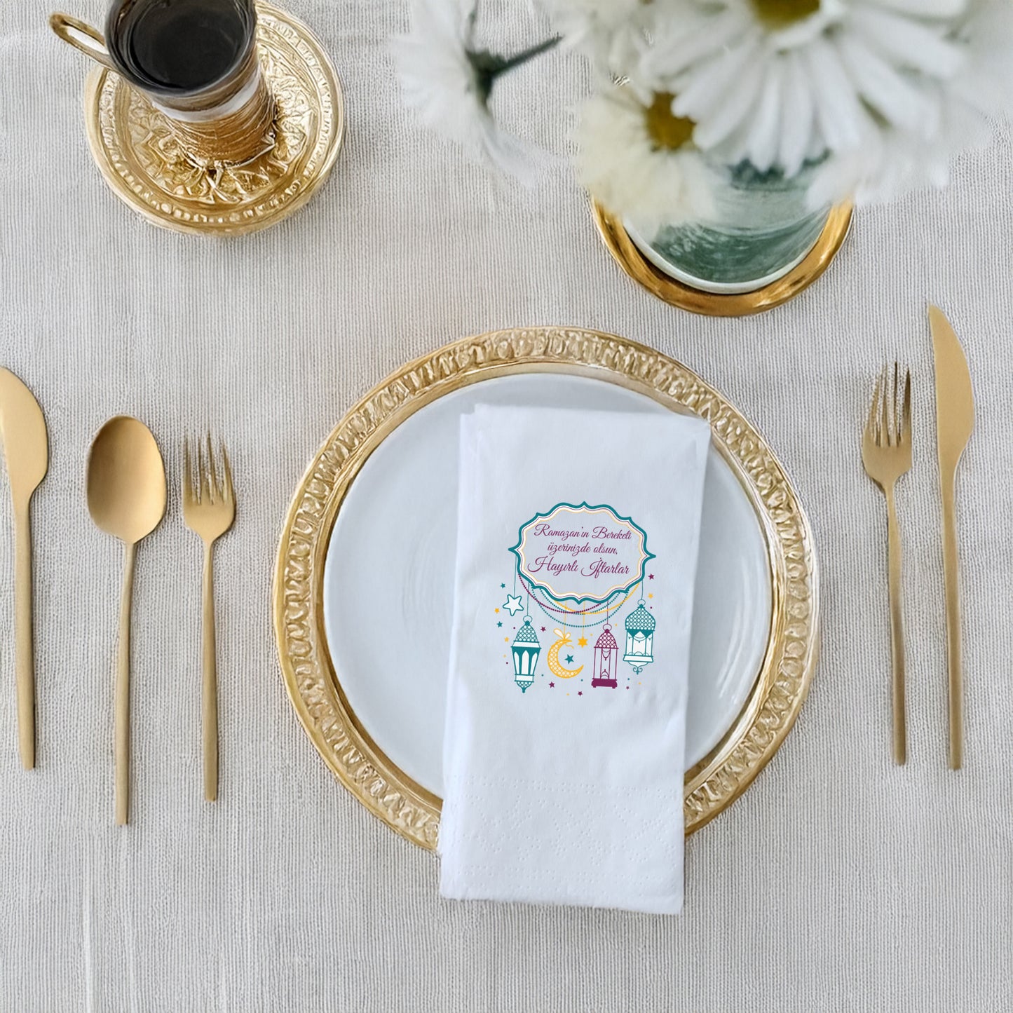 Kidzia Fenerli & Ay-Yıldızlı Çerçeve Ramazan Peçetesi – Yazılı Tasarım, 33x33 cm Çift Katlı, 20’li Paket