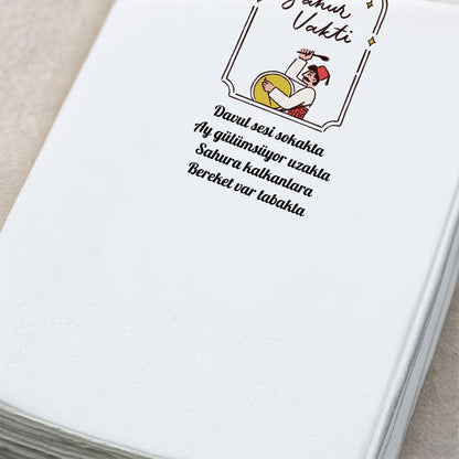 Sahur Vakti Ramazan Desenli Baskılı Peçete – Davulcu Manili | 33x33 cm Çift Katlı