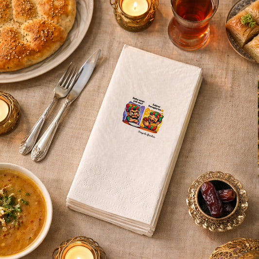 Komik Ramazan Desenli Baskılı Peçete – Karagöz & Hacivat Diyaloglu | 33x33 cm