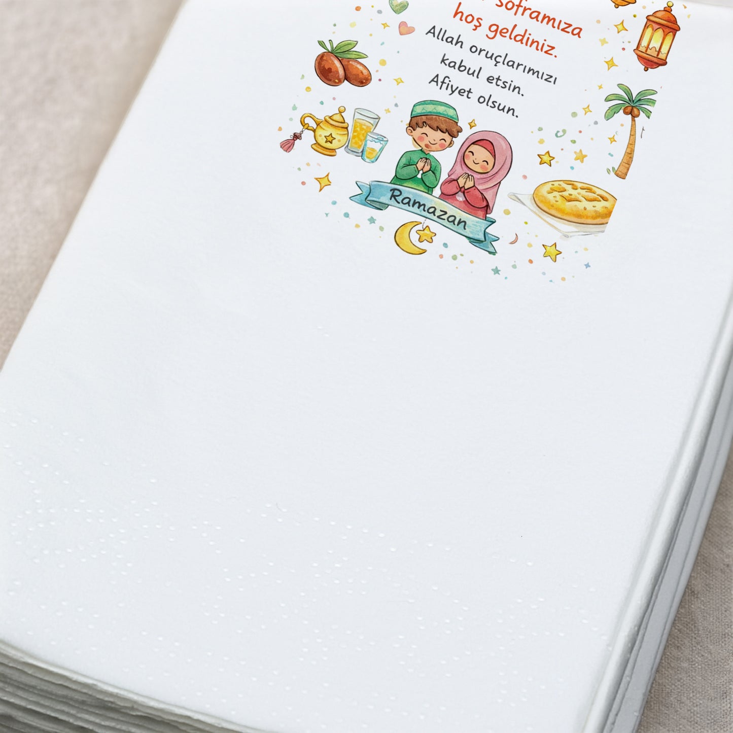 İftar Soframıza Hoş Geldiniz Baskılı Peçete – Ailece Ramazan Temalı | 33x33 cm