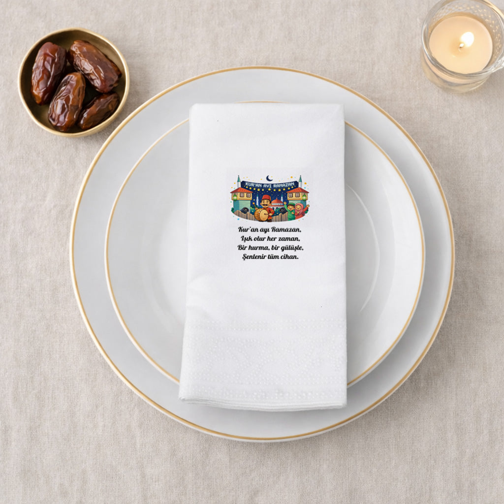 Kur’an Ayı Ramazan Baskılı Peçete – Mani & Çocuklu Ramazan Temalı | 33x33 cm