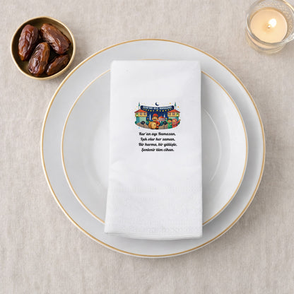 Kur’an Ayı Ramazan Baskılı Peçete – Mani & Çocuklu Ramazan Temalı | 33x33 cm
