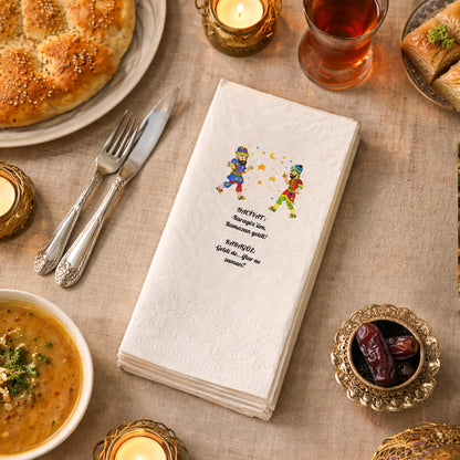 Karagöz Hacivat Ramazan Baskılı Peçete – Komik Diyaloglu | 33x33 cm Çift Katlı