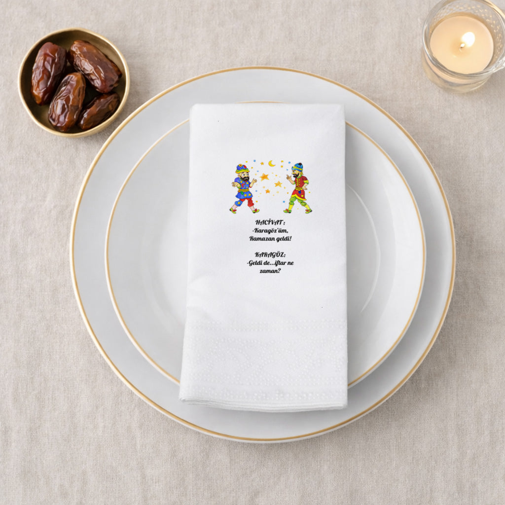 Karagöz Hacivat Ramazan Baskılı Peçete – Komik Diyaloglu | 33x33 cm Çift Katlı