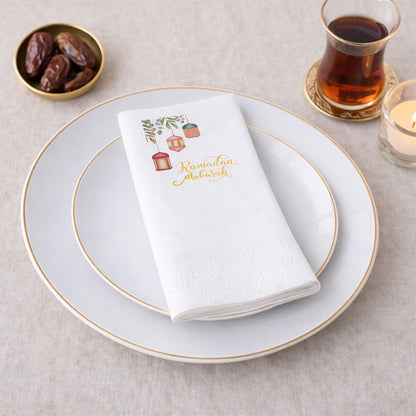 Ramadan Mubarak Baskılı Peçete – Suluboya Fener Desenli | 33x33 cm Çift Katlı