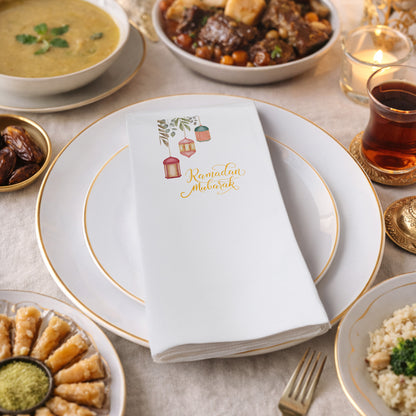 Ramadan Mubarak Baskılı Peçete – Suluboya Fener Desenli | 33x33 cm Çift Katlı