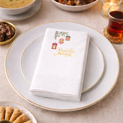 Ramadan Mubarak Baskılı Peçete – Suluboya Fener Desenli | 33x33 cm Çift Katlı