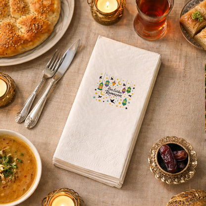 Hoş Geldin Ramazan Baskılı Peçete – Renkli Fener & Yıldız Desenli | 33x33 cm