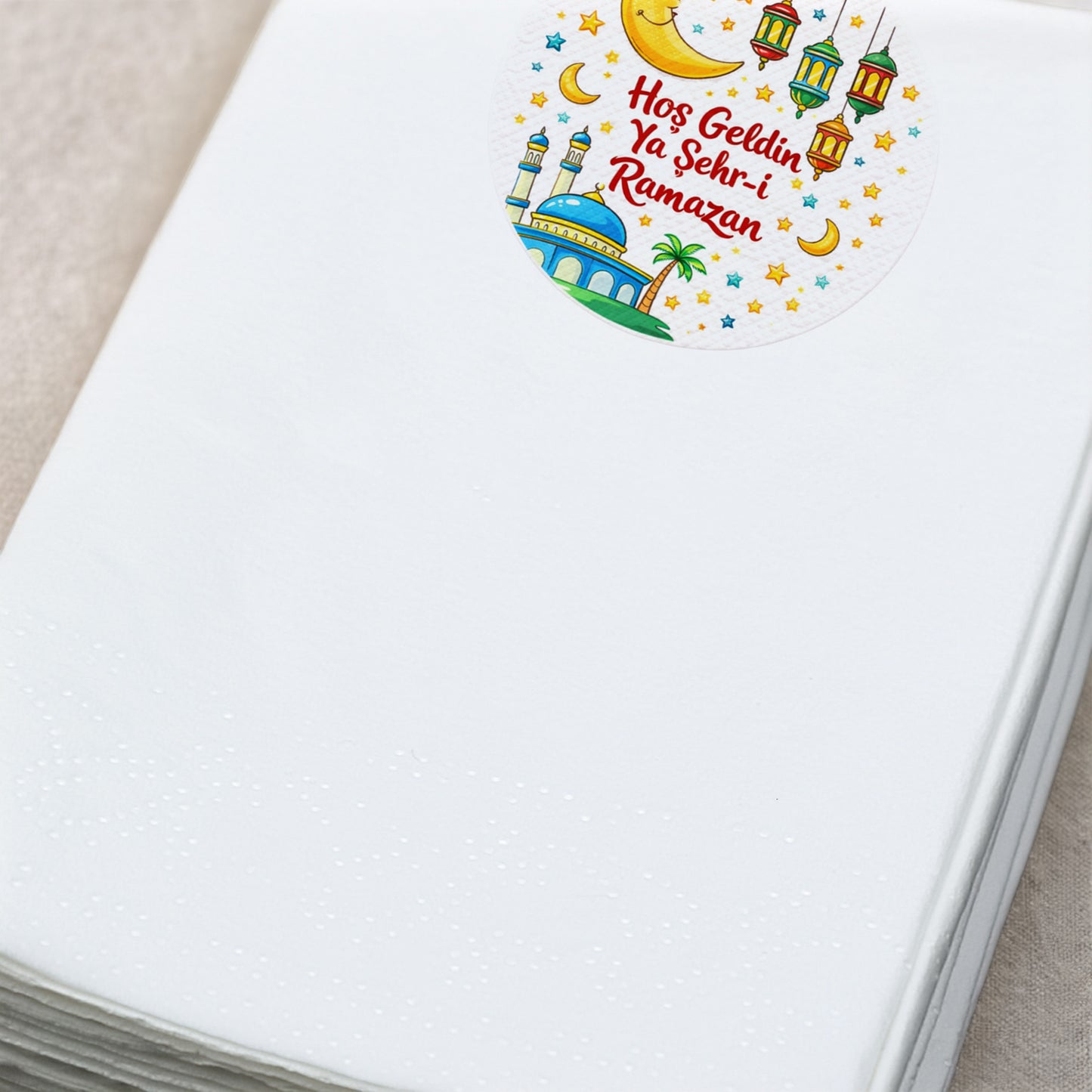 Hoş Geldin Ya Şehr-i Ramazan Baskılı Peçete – Cami & Hilal Desenli | 33x33 cm