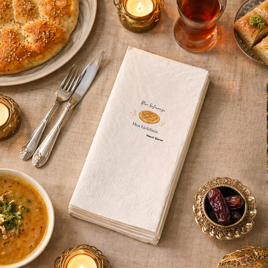 İftar Soframıza Hoş Geldiniz Baskılı Peçete – Ramazan Pidesi Desenli | 33x33 cm