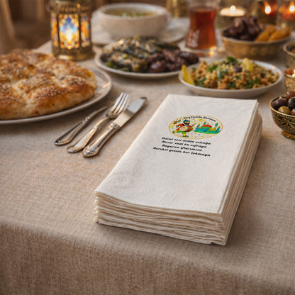 Hoş Geldin Ramazan Davulcu Desenli Baskılı Peçete – Bereket Temalı | 33x33 cm