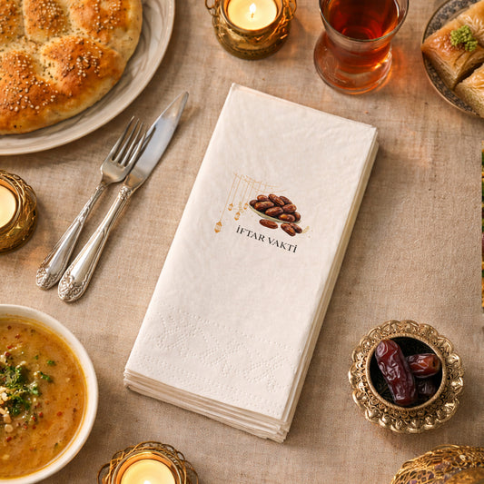 İftar Vakti Hurma Desenli Baskılı Peçete – Minimal Ramazan Tasarımı | 33x33 cm