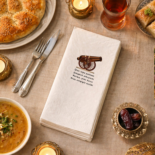 İftar Topu Desenli Mani Yazılı Ramazan Peçetesi – Geleneksel Tasarım | 33x33 cm