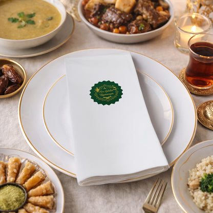 Zümrüt Yeşili Altın Detaylı Hoş Geldin Ramazan Peçetesi – Premium Tasarım | 33x33 cm