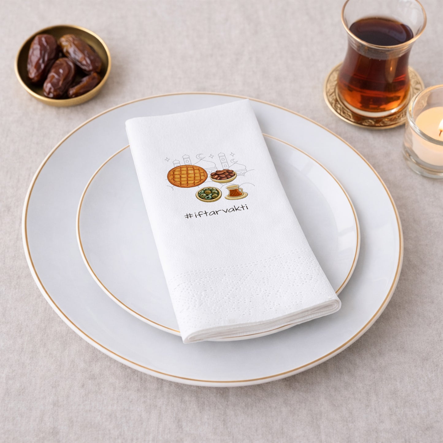 İftarVakti Temalı Baskılı Ramazan Peçetesi – Modern İftar Sofrası | 33x33 cm