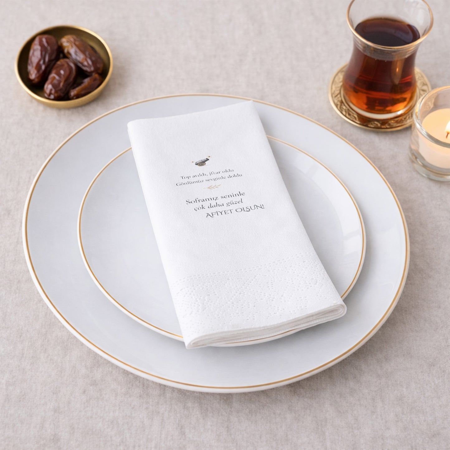 Top Atıldı İftar Oldu Yazılı Ramazan Peçetesi | Sade & Şık Tasarım 33x33 cm