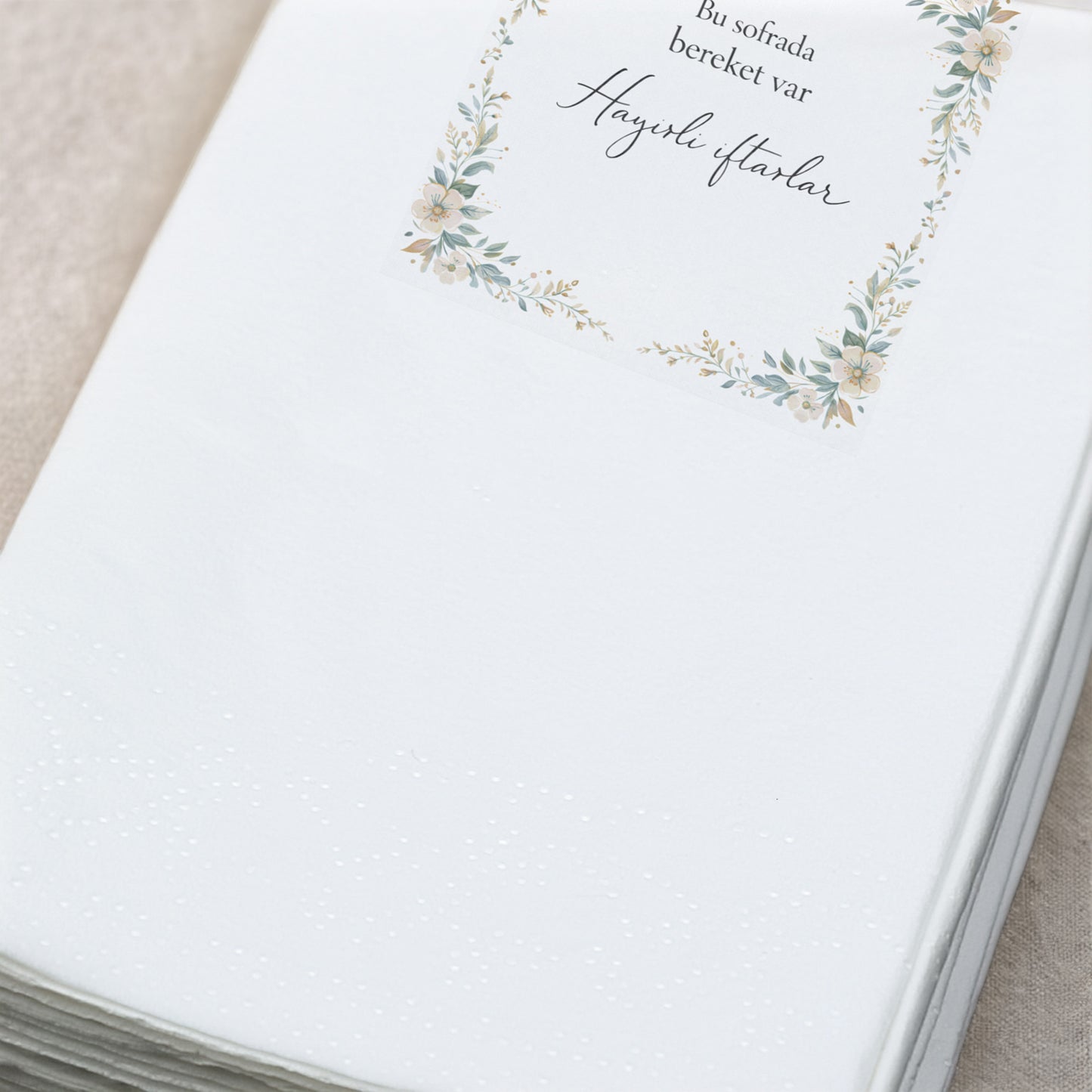 Ramazan Desenli Baskılı Peçete – Floral Çerçeveli | Hayırlı İftarlar | 33x33 cm Çift Katlı