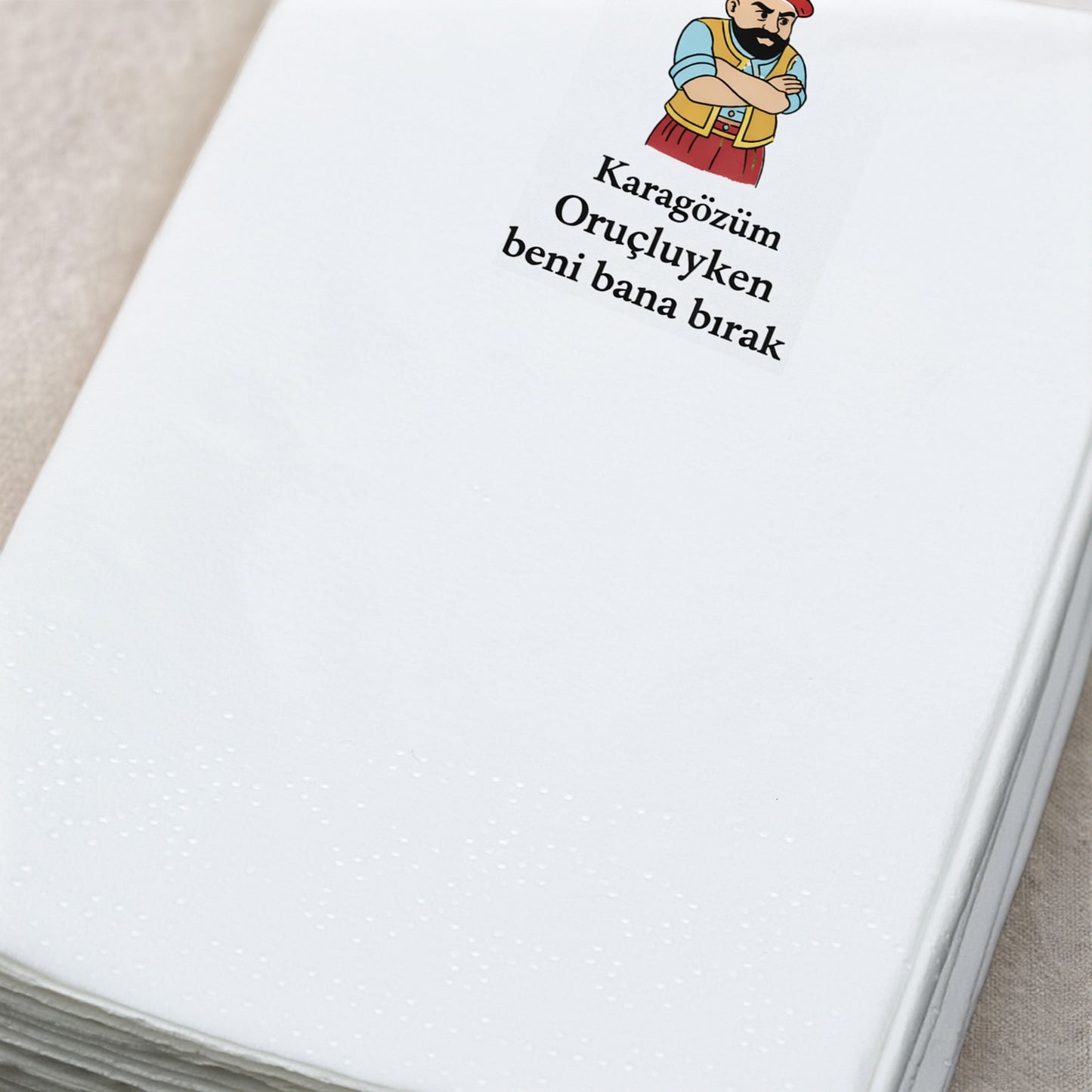 Karagöz Temalı Ramazan Baskılı Peçete | Oruçluyken Beni Bana Bırak | 33x33 cm