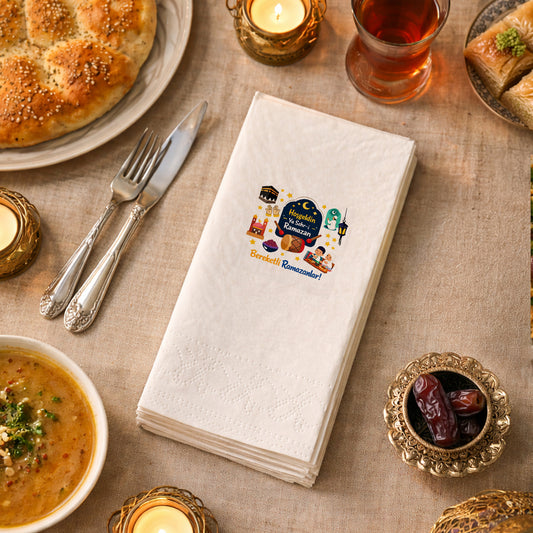 Ramazan Desenli Baskılı Peçete – Hoş Geldin Ya Şehr-i Ramazan | Bereketli Ramazanlar | 33x33 cm