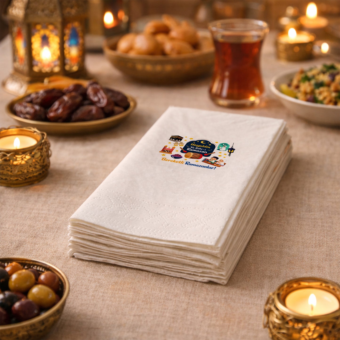Ramazan Desenli Baskılı Peçete – Hoş Geldin Ya Şehr-i Ramazan | Bereketli Ramazanlar | 33x33 cm