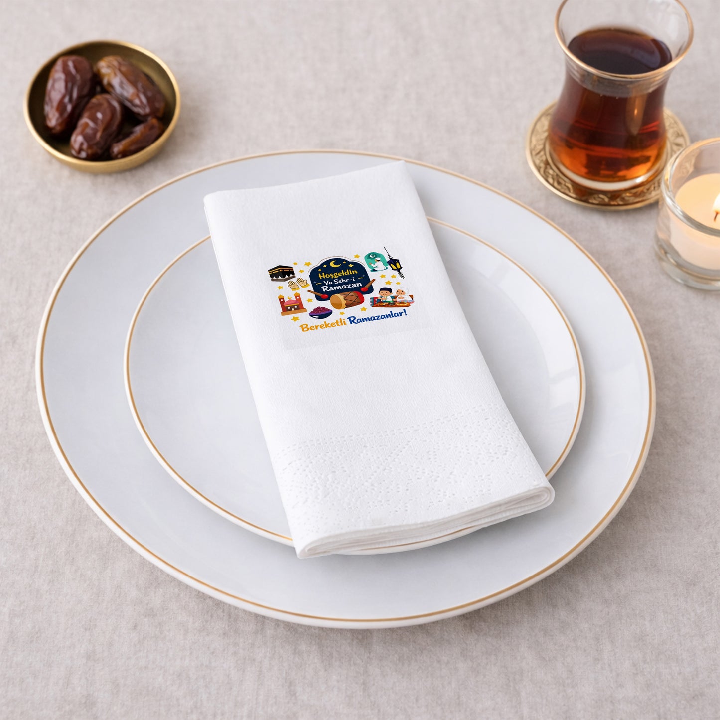 Ramazan Desenli Baskılı Peçete – Hoş Geldin Ya Şehr-i Ramazan | Bereketli Ramazanlar | 33x33 cm