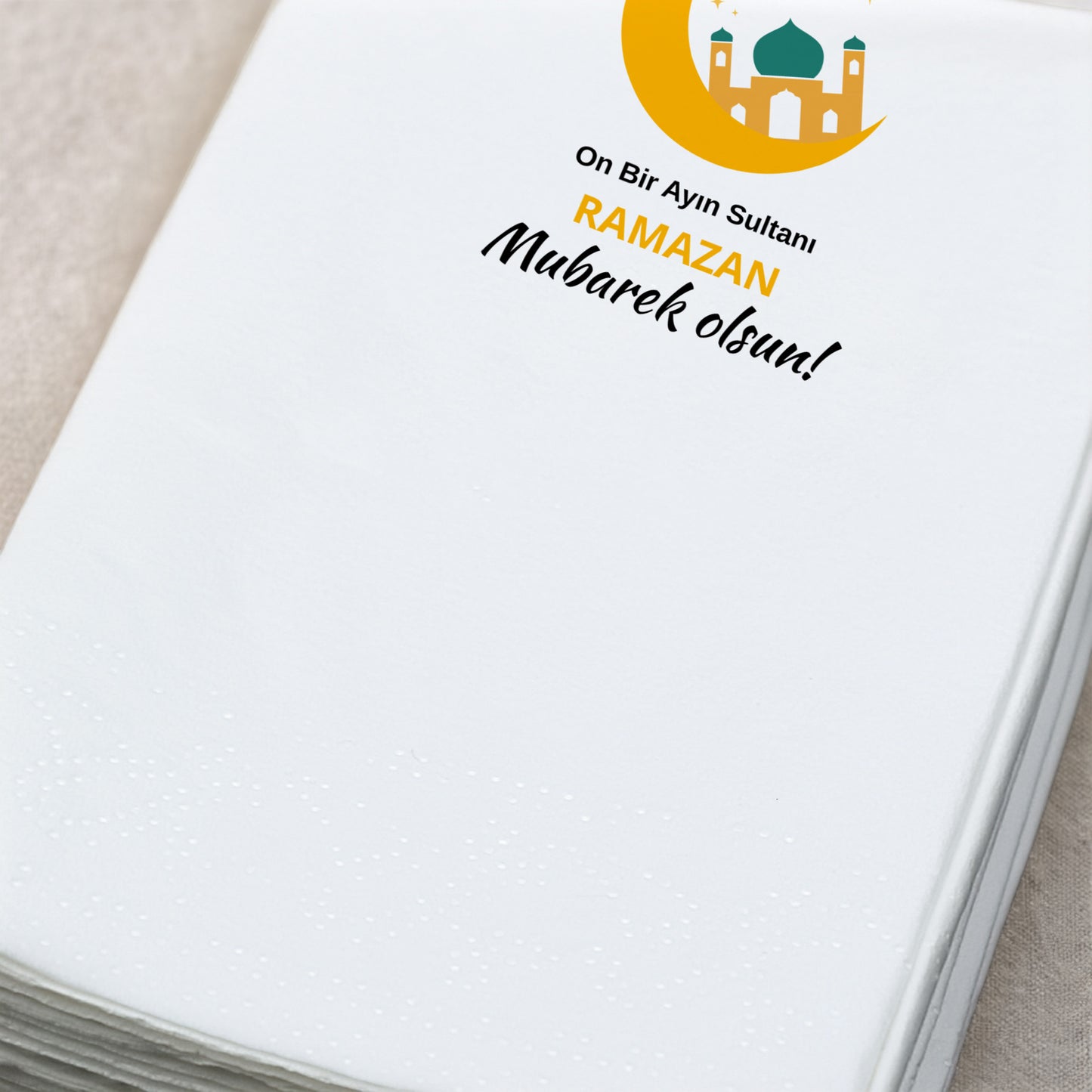 Ramazan Desenli Baskılı Peçete – On Bir Ayın Sultanı | Ramazan Mübarek Olsun | 33x33 cm
