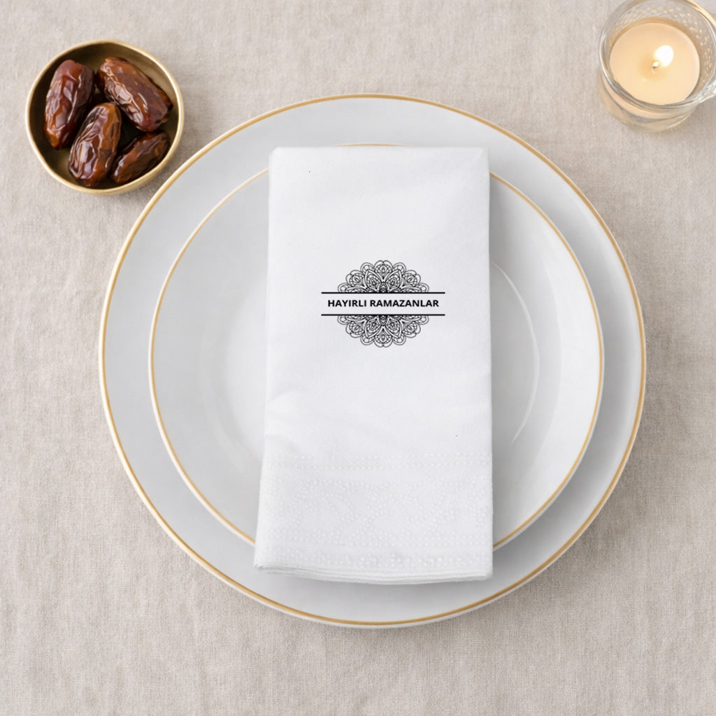 Ramazan Desenli Baskılı Peçete – Mandala Motifli | Hayırlı Ramazanlar | 33x33 cm