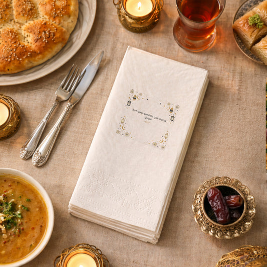 Ramazan Desenli Baskılı Peçete – Soframız Seninle Çok Daha Güzel | Zarif İkonlu | 33x33 cm