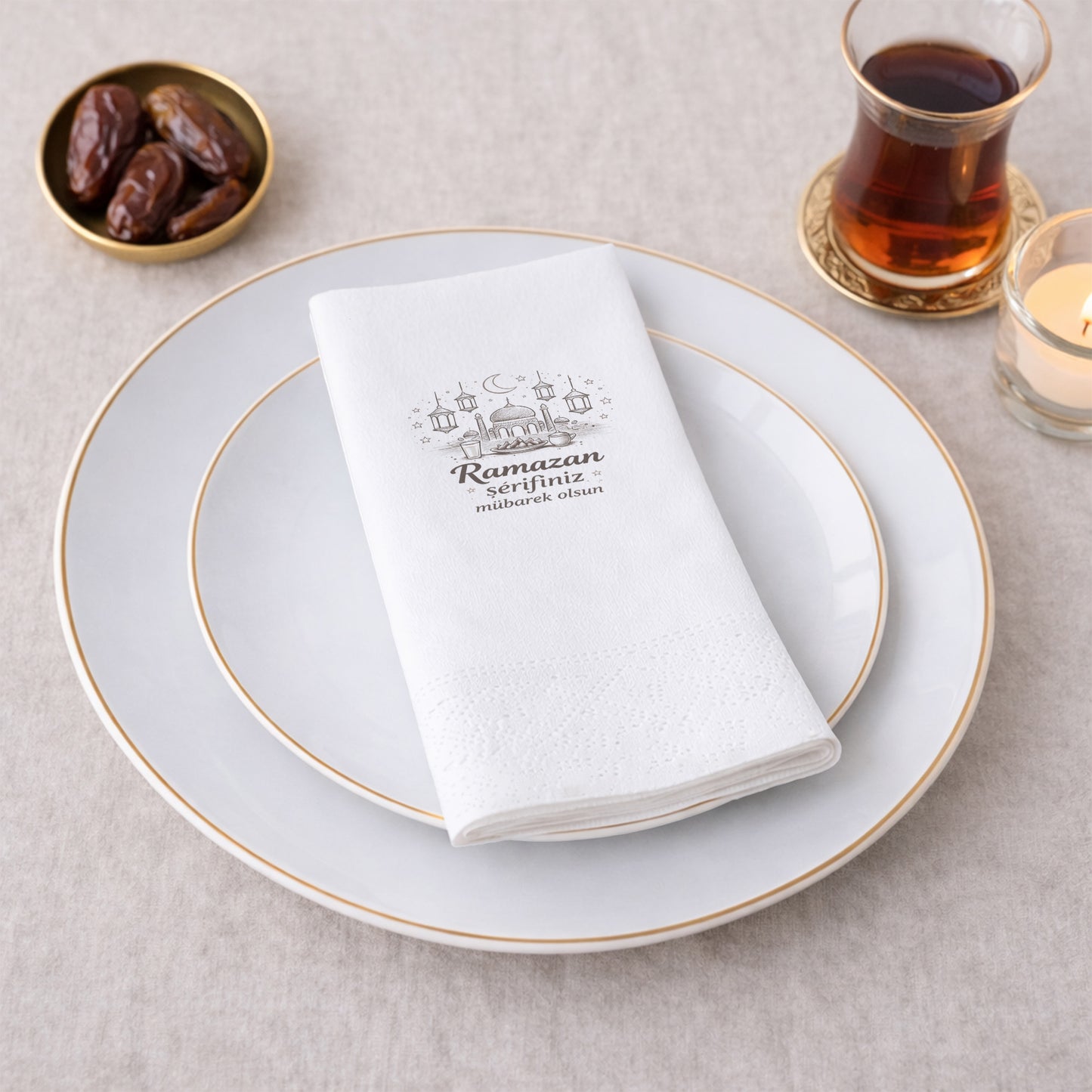 Minimal Cami Desenli Ramazan Peçetesi – Ramazan Şerifiniz Mübarek Olsun | 33x33 cm